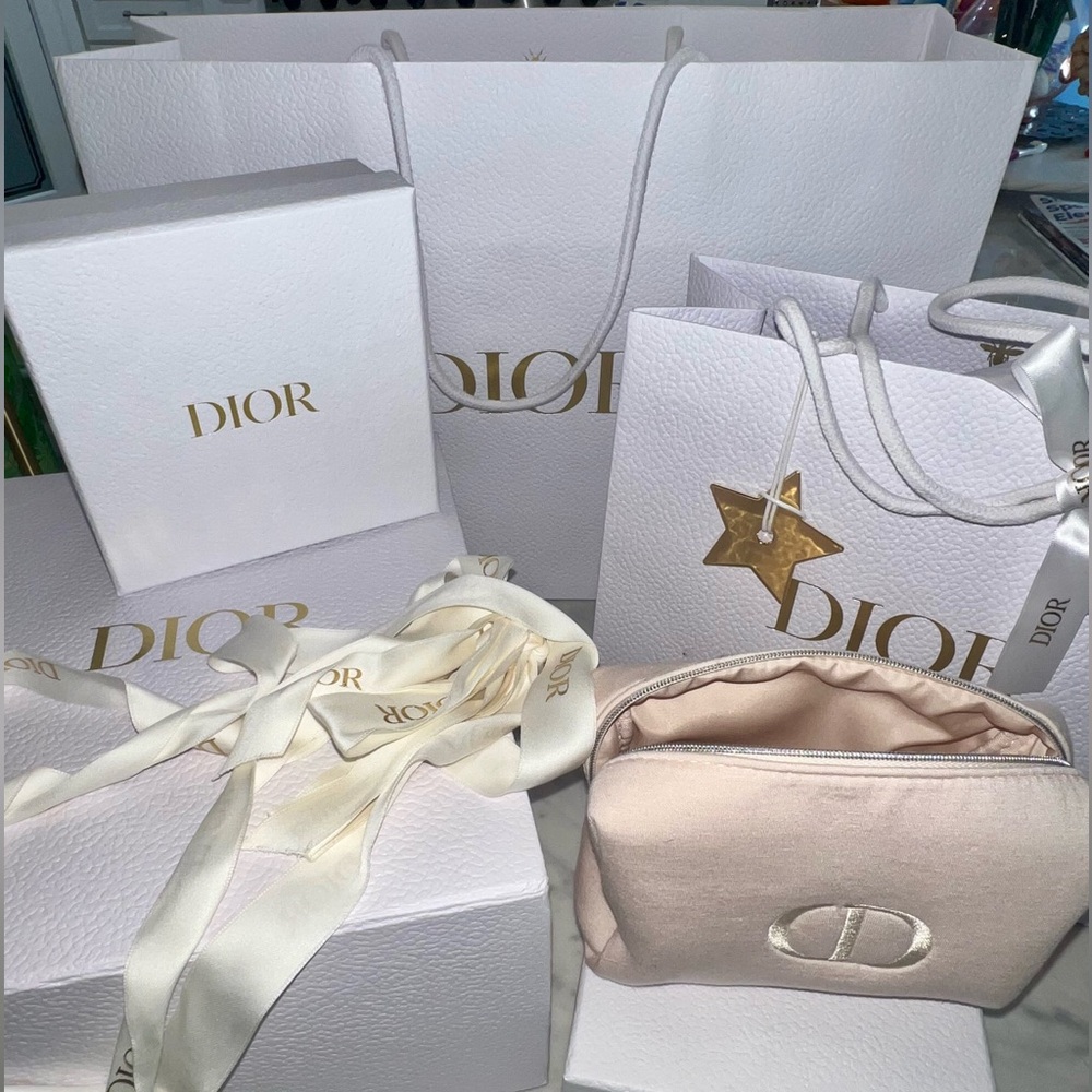Dior White and Gold Shopping Bag set